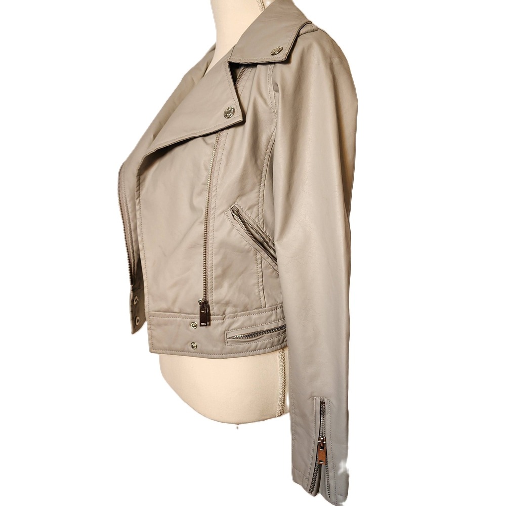 Therapy Grey Asymmetrical Zipper Notched Lapel Biker Jacket Women's Small - Picture 2 of 13